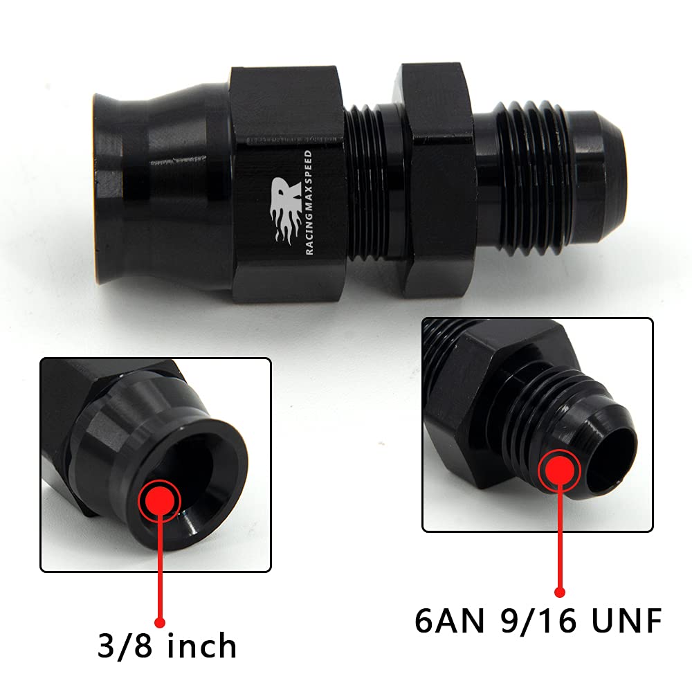 Cnraqr 6An Male Flare To 3/8' Fuel Hardline Tube Fitting Adapter Connector Aluminum Alloy Black Anodized 2Pcs
