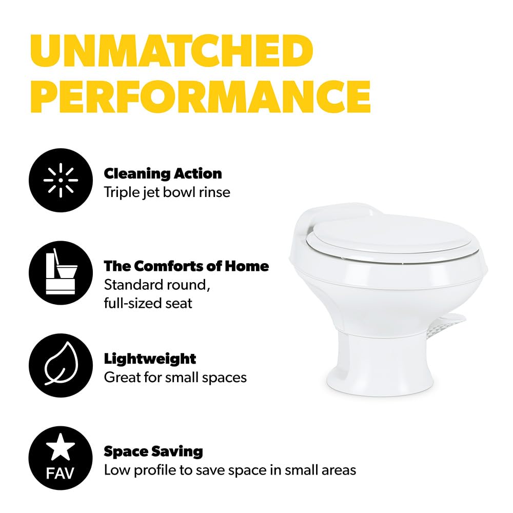 Dometic 301 Toilet Low Profile 13.5'' Height- White, 301-Ss/Rt/White, Full Size Residential Style, Clean And Watertight Triple J
