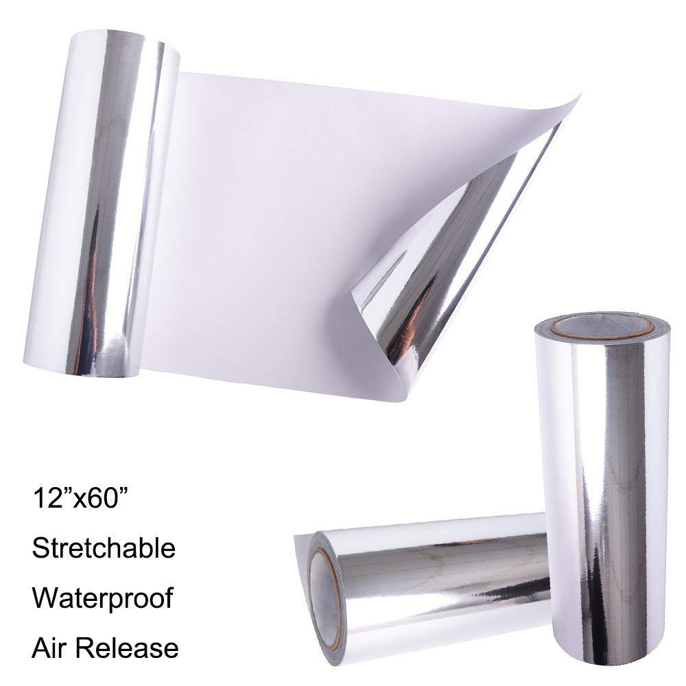 VINYL FROG 12x60 Chrome Mirror Silver Car Wrap Vinyl - Self Adhesive Film with Air Release Technology for DIY Decals