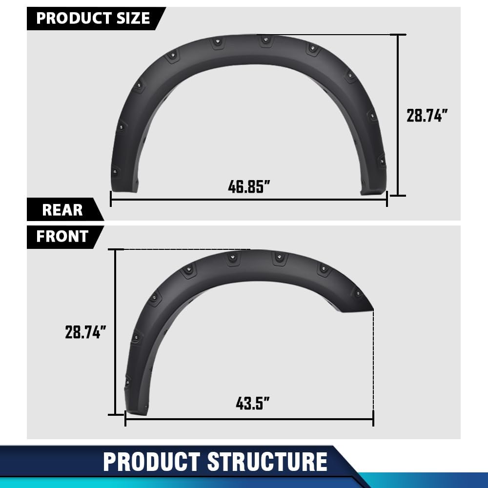 PIT66 Fender Flares Kit with Mounting Instruction and Hardware Compatible with Chevy Silverado 1500 2019-2022 Smooth Pocket Rive