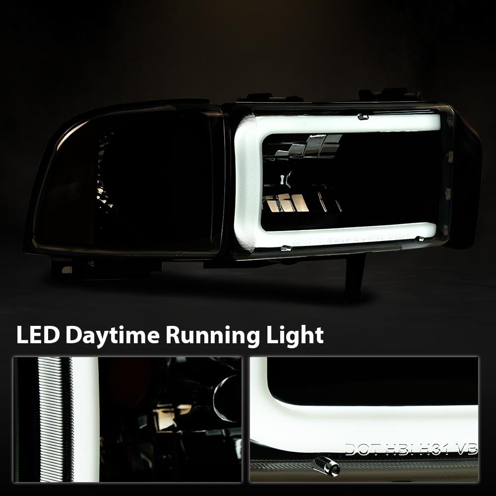 G-Plus Led Light Strip Headlights W/O Bulbs, Compatible With Dodge Ram 1500 1994-2001/Fit Ram 2500 3500 1994-2002 (Not Fit For S