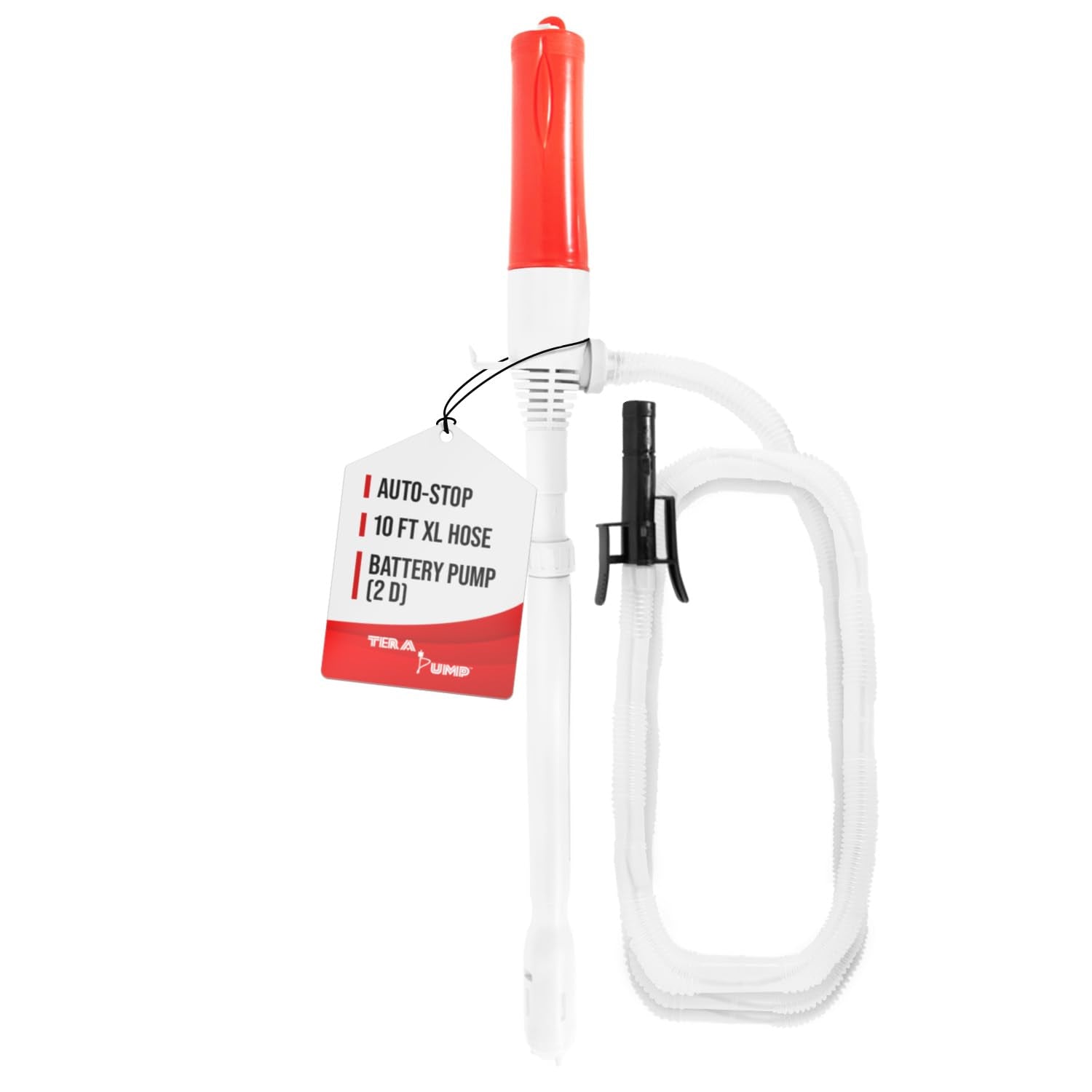 TERA PUMP Gas Transfer Pump, 3X More Powerful D Battery, Auto-Stop, No Fuel Loss, Powerful Suction (2.2 GPM), 10ft Extra Long Ho