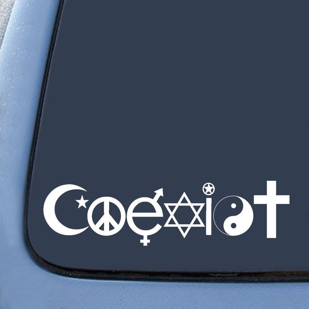 Coexist Peace Religion Sticker Decal Notebook Car Laptop 8'' X 2'' (White)