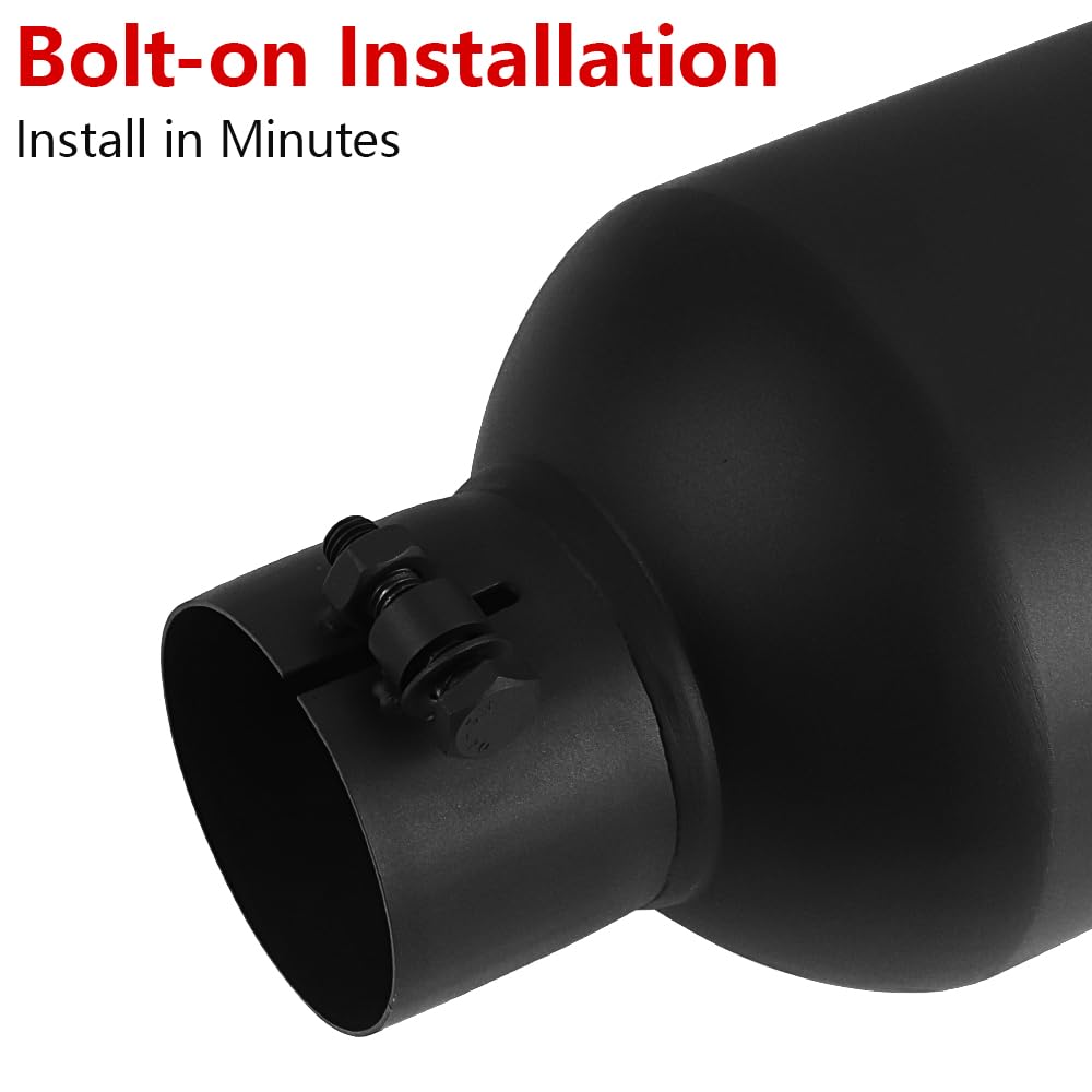 A-KARCK Exhaust Tip 3'' Inlet to 6'' Outlet, 15'' Overall Length Black Coating Bolt On Exhaust Tailpipe Tip Protect Tailpipe