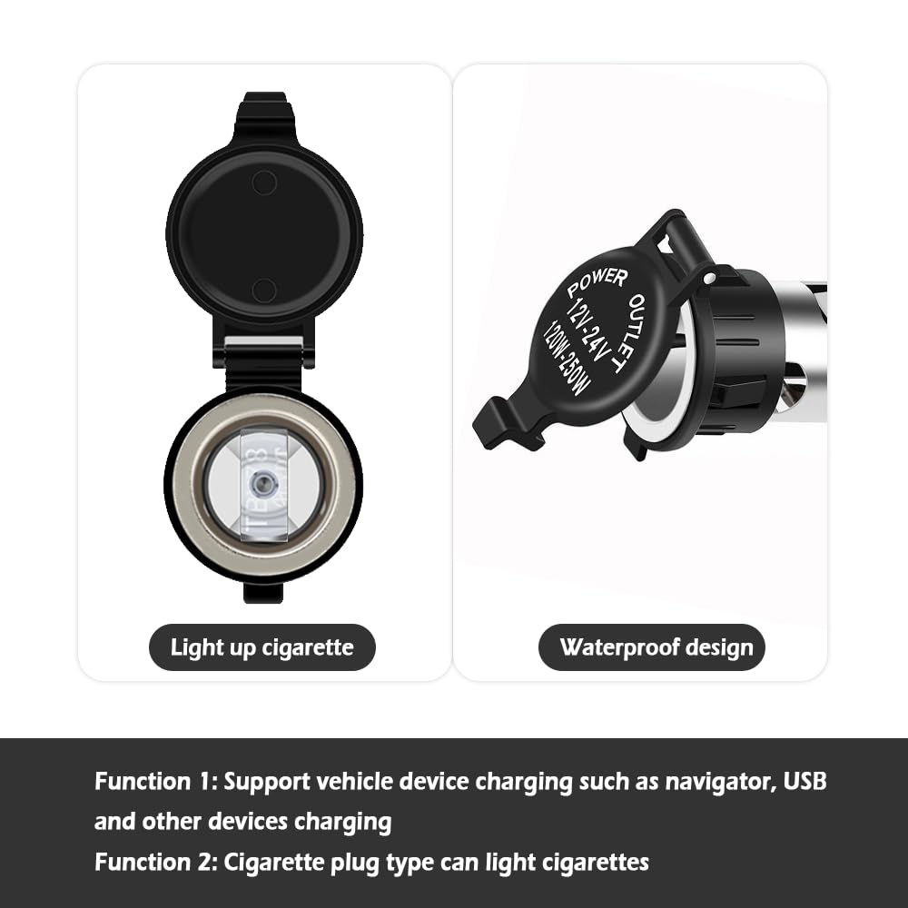 Car Cigarette Lighter Socket - 12V Cigarette Lighter Socket with Waterproof Cover & Extension Cable - Universal Car Accessories