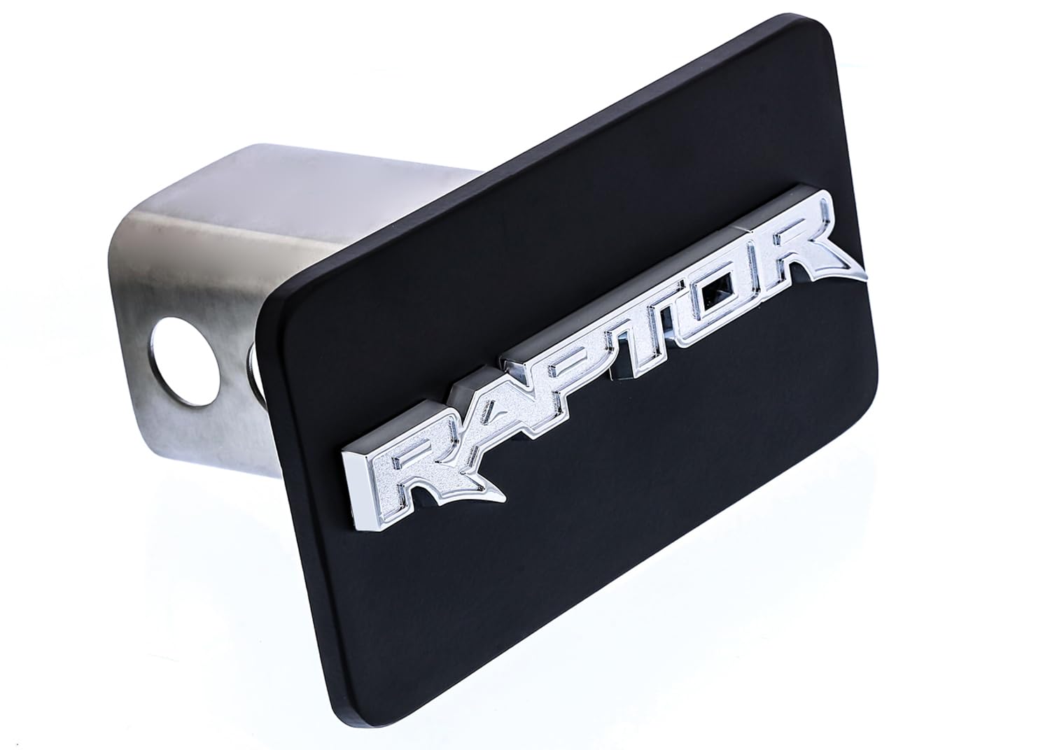 Ford Raptor Black Coated Rectangular Hitch Cover with Chrome 3D Ford Raptor Emblem Tow Hitch Cover Plug (2 Inch) Receiver