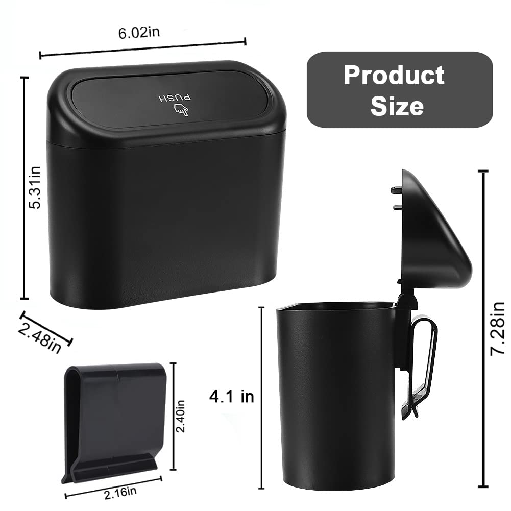 Accmor Car Trash Can With Lid, Mini Vehicle Trash Bin Car Dustbin Garbage Organizer Holder With 2 Roll Trash Bag, 2 Pack Portable Hanging Leakproof Cars Storage Bag Container For Auto, Suv, Office