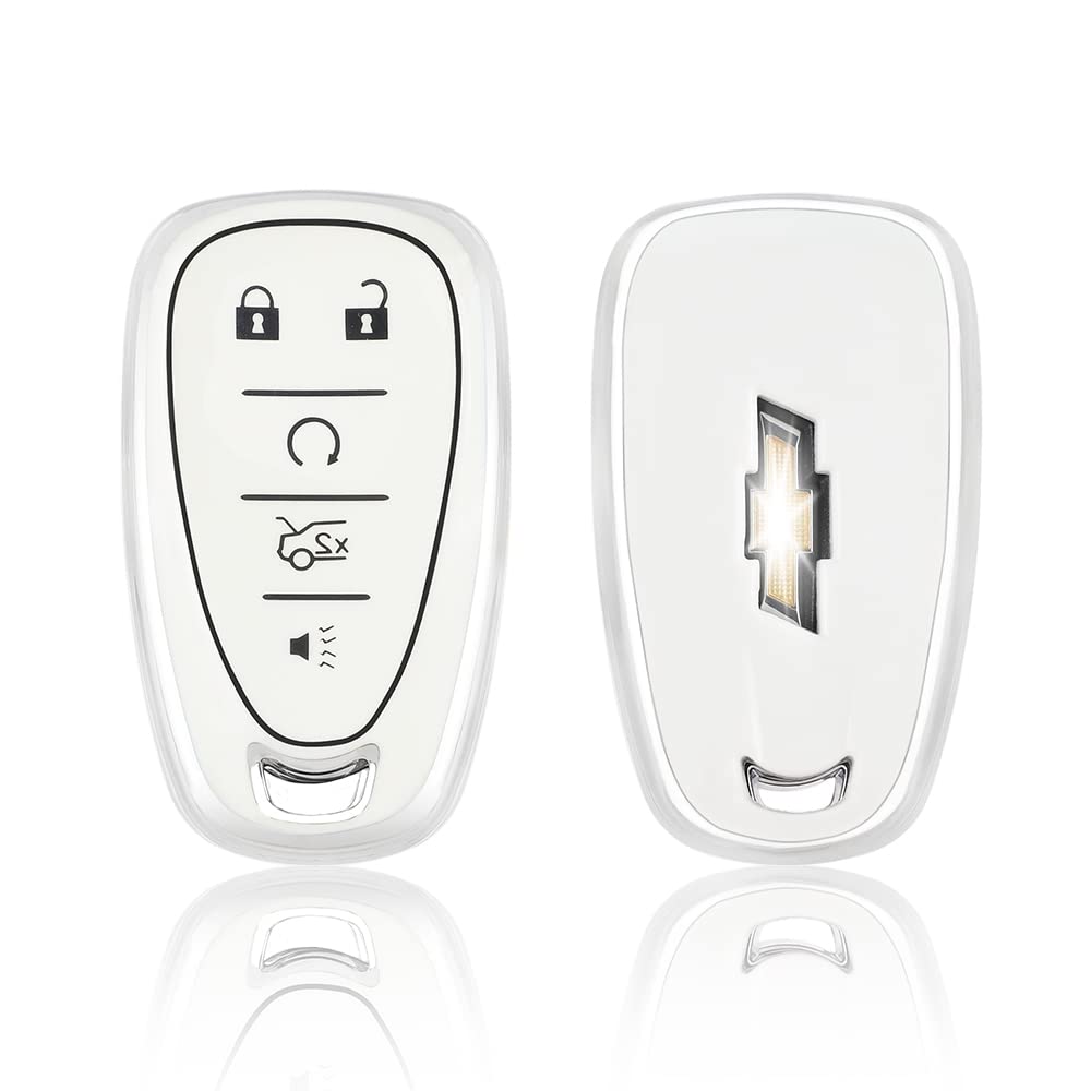1797 Key Fob Cover Fit For Chevy Chevrolet Accessories Malibu Camaro Cruze Equinox Blazer Traverse Car Remote Case Shell Protector Men Women 5 Button White Silver Tpu
