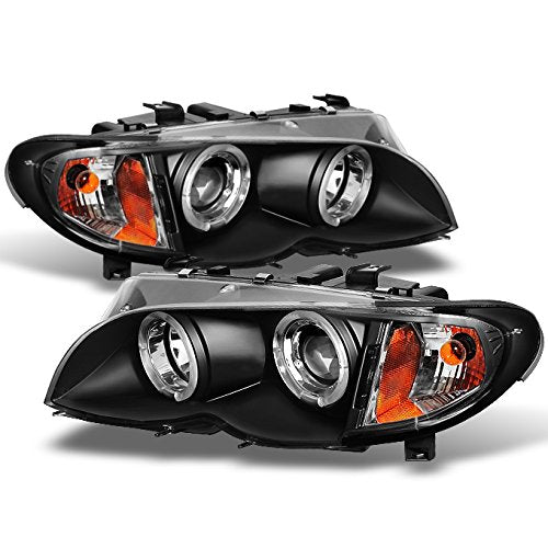 Akkon - For 2002-2005 Bmw E46 3-Series 4 Doors Sedan [Halogen Type] Black Halo Ring Led Projector Headlights W/Built In Corner Left+Right Side