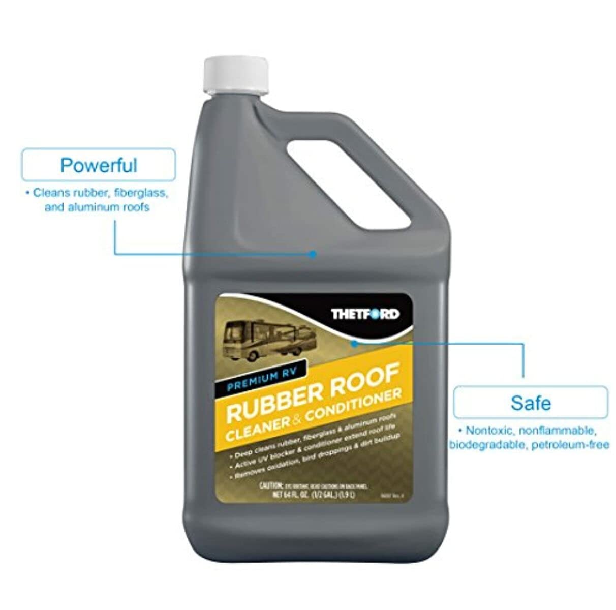 Premium Rv Rubber Roof Cleaner - Non-Toxic, Non-Abrasive Rv Roof Detergent 64 Oz - Thetford 96016