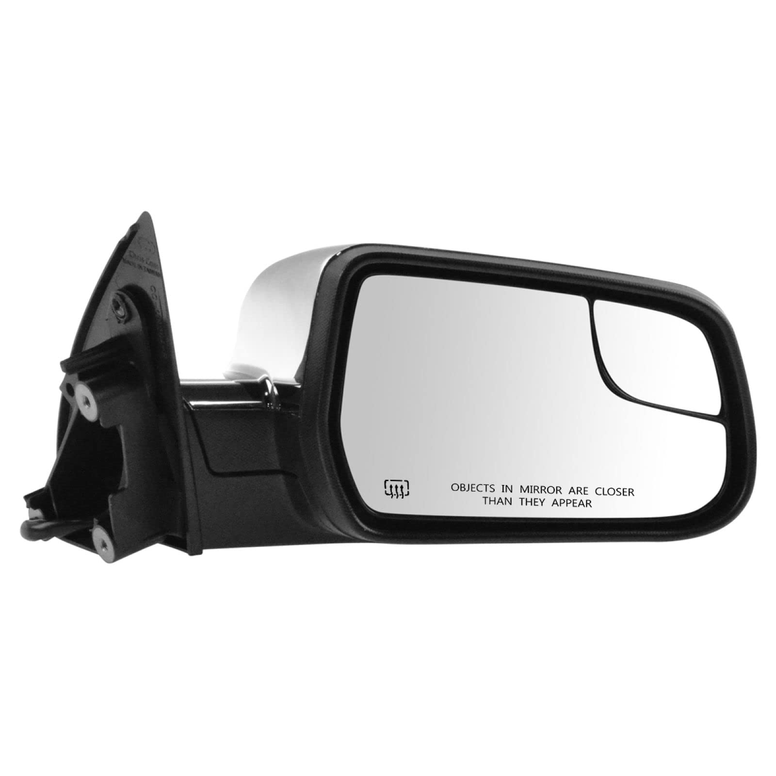 Power Heated Mirror Textured Black W/Chrome Cap Cover Right Side Rh For Gm