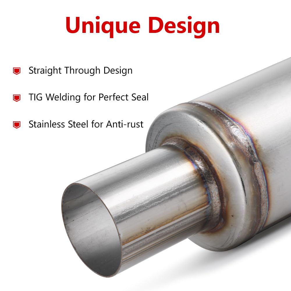 A-Karck 2.25'' Inlet Exhaust Resonator, 2.25'' Inlet 2.25'' Outlet 20'' Overall Length Resonator Stainless Steel