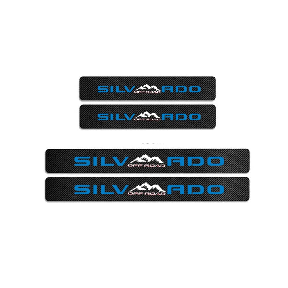 Maxdool 4Pcs Car Door Sill Protector Reflective 4D Carbon Fiber Sticker Decoration Door Entry Guard Door Sill Scuff Plate Stickers Compatible With Silverado Off Road (Blue)