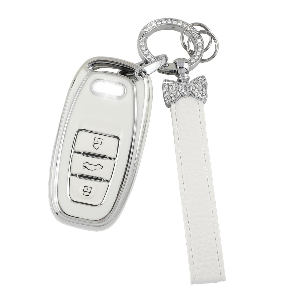 1797 For Audi Key Fob Cover Q5 A4 A5 A6 A7 A8 S4 S5 S6 S7 R8 Rs5 Rs7 Accessories Bling Car Key Chain Case Shell Girly Cute 3 Button White Silver Tpu