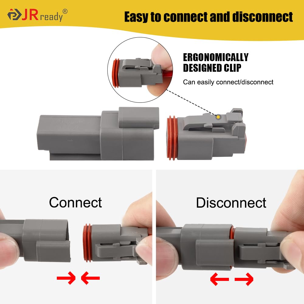 Jrready Deutsch Connector Kit 2-Pin 4-Pin Dt Series Gray Waterproof Connector, 88 Pcs Stamped Formed Contacts(14-18Awg), Deutch