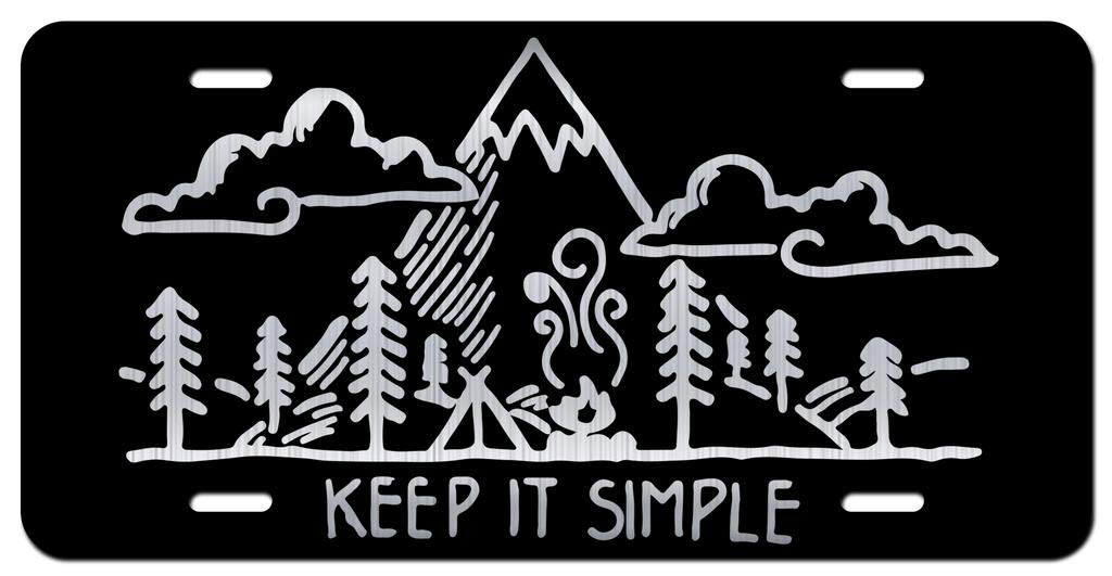 Outdoor Camping Hiking Mountains Explore Etched Front Vanity Plates (Keep It Simple)