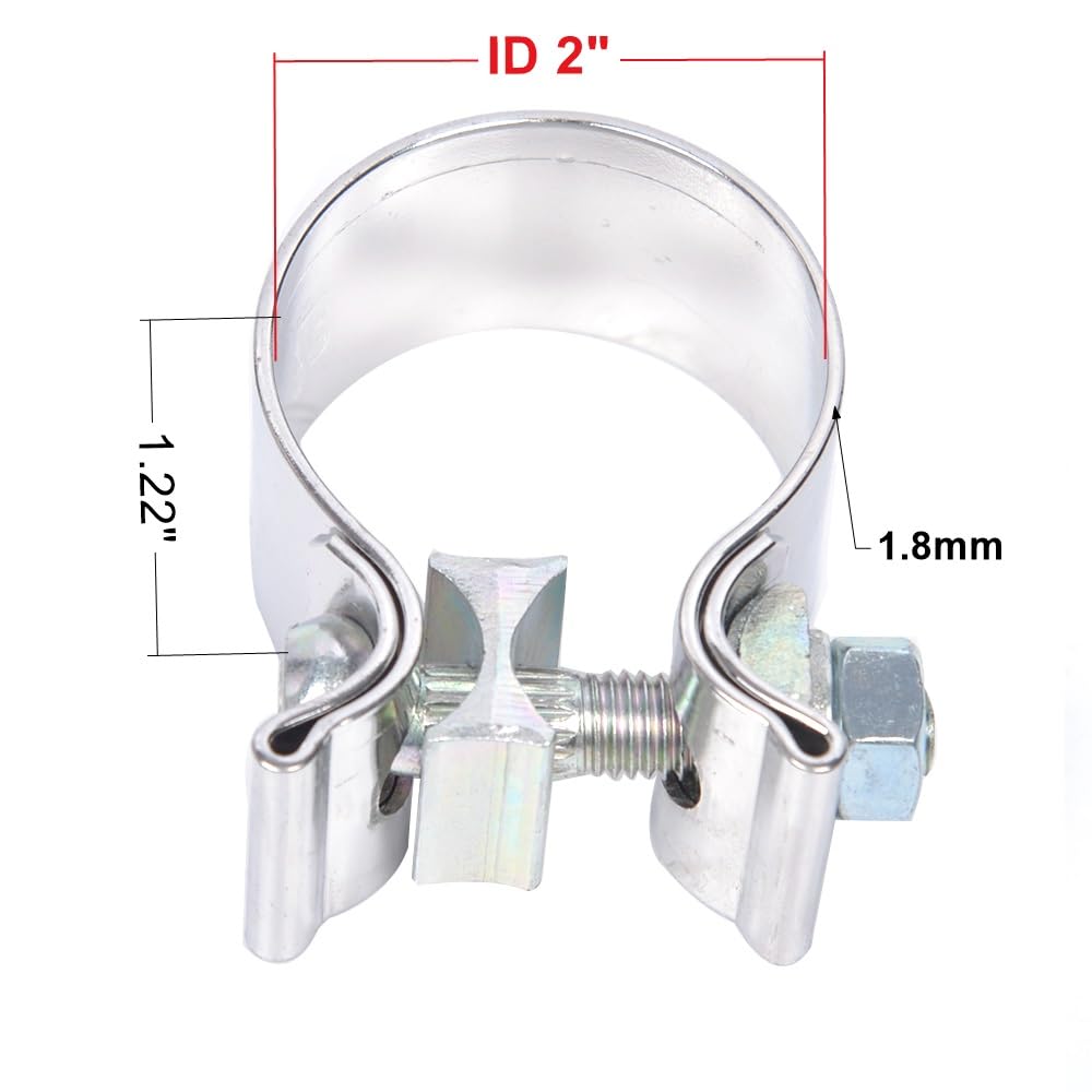 Elifecenter 1.75'' Exhaust Band Clamps T304 Stainless Steel 1-3/4 Inch Exhaust Narrow Lap Butt Clamps(2 Pieces)