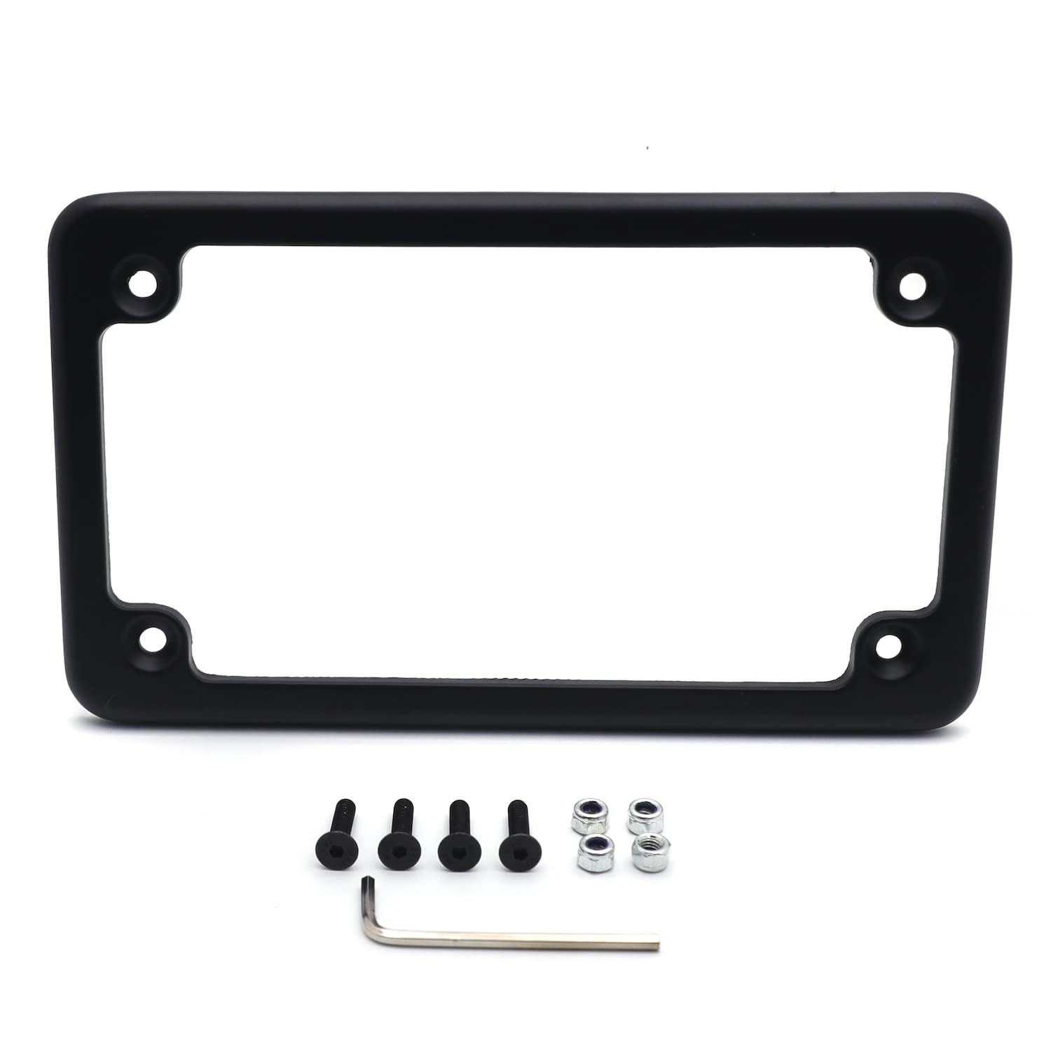 Httmt Mt294-001- Motorcycle Black Flat License Plate Frame Bracket Tag Holder 7 X 4 Inches Compatible With Universal /Suzuki/Yam