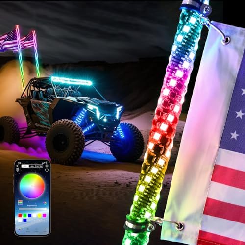 3FT LED Whip Lights for UTV RGB Chasing/Dancing Light Remote Control APP-Supported, 600+ Color Mode Combinations, RGB Chasing Li