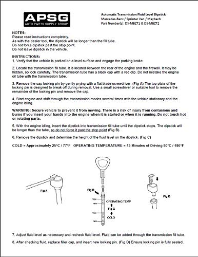 APSG Transmission Fluid Dipstick Tool for Mercedes Benz 722.6 - Includes Instructions, Free Cap & Pin, Replaces OEM 140589152100/917-321