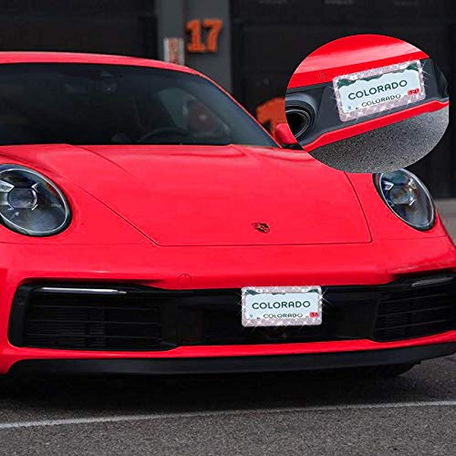 Bling License Plate Frame For Women, Sparkly Stainless Steel License Plate Frames| Over 1000 Pcs 14 Facets Bedazzled Clear Glass