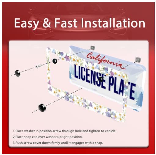 Beautiful Floral Bluebell Chamomile Flower License Plate Frame Car License Plate Stainless Steel Accessory License Plate Decor w