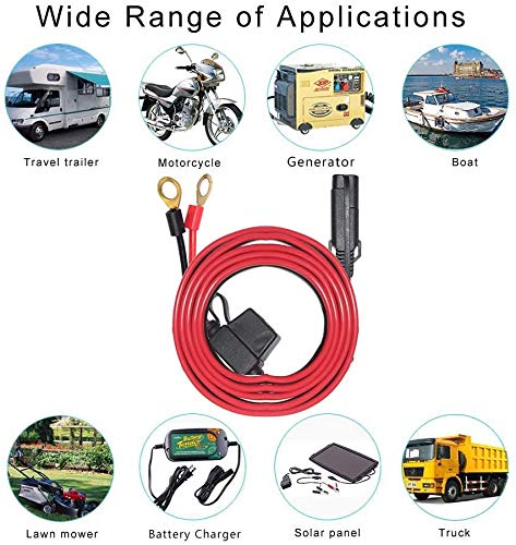 [2 Pack] 6Ft Ring Terminal Cable - Sae To O Ring Terminal Harness Quick Connect/Disconnect Ring Terminal Assembly, 10A Fuse (2Pa