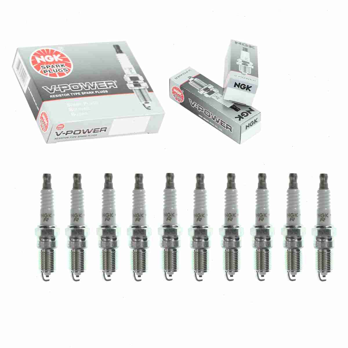 10 pc NGK V-Power Spark Plugs compatible with Ford E-450 Super Duty 6.8L V10 2003-2014