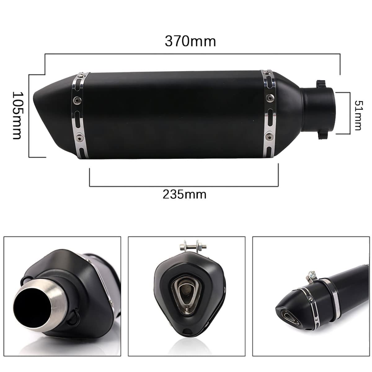 Exhaust Muffler 1.5-2Inlet With Removable Db Killer For Street/Sport Motorcycles And Scooters With 38,51Mm Diameter Exhaust Pipes(Matt Black)