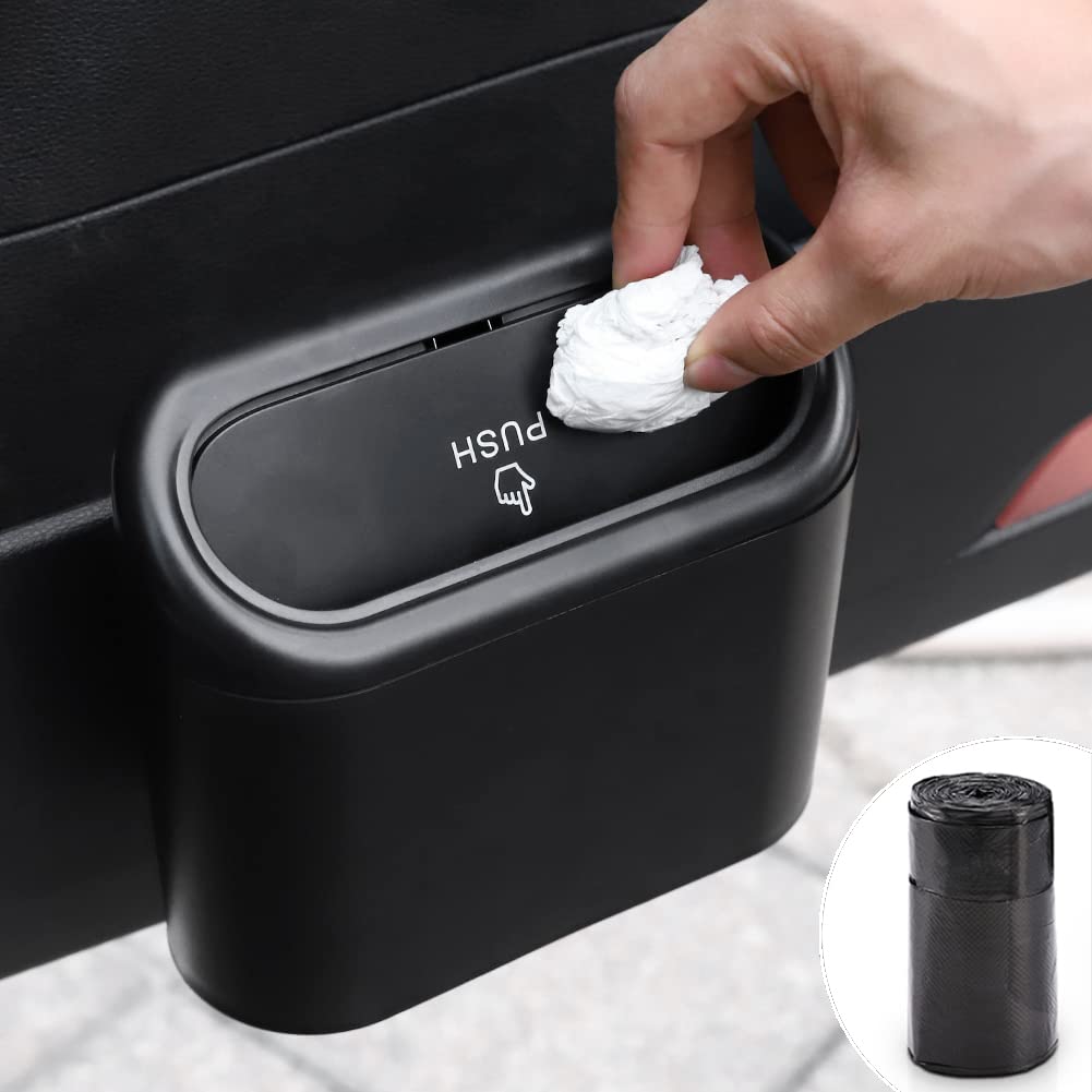 Accmor Car Trash Can With Lid, Mini Auto Dustbin Garbage Organizer With One Roll Plastic Trash Bag, Automotive Garbage Container