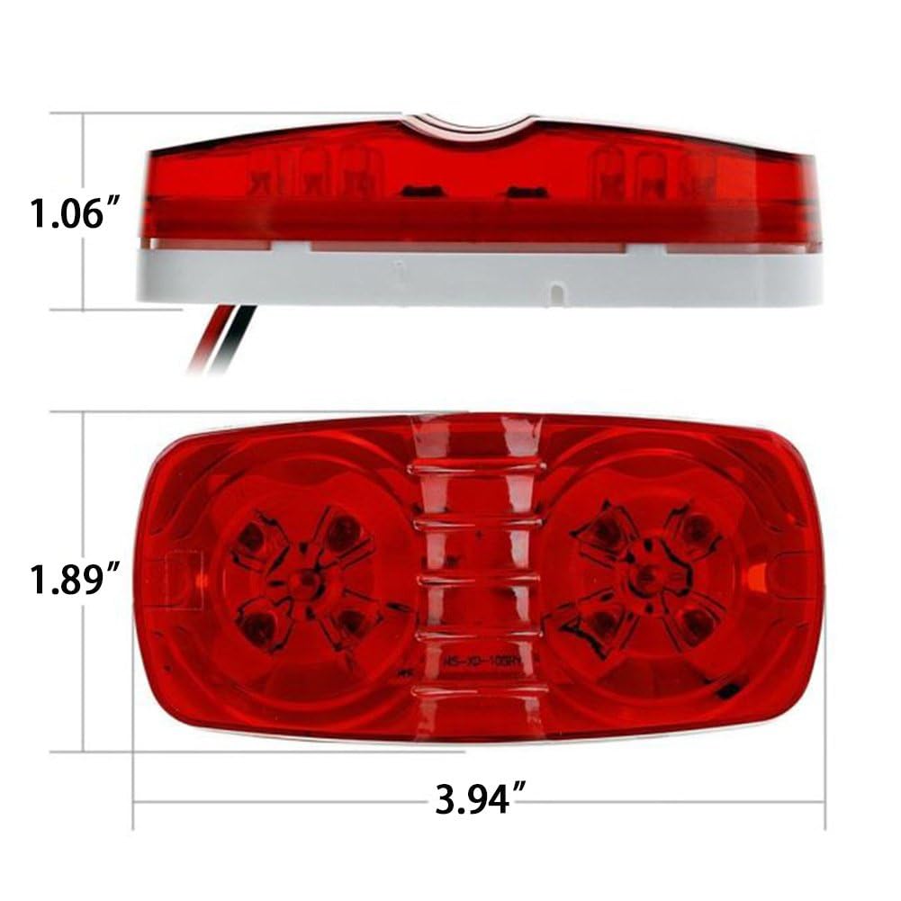 New Sun 12 Pcs Red Trailer Rv Side Marker Led Light, Bullseye/Tigereye/Double Bubble Clearance Light 10 Led, 12V 4X2 Rectangular