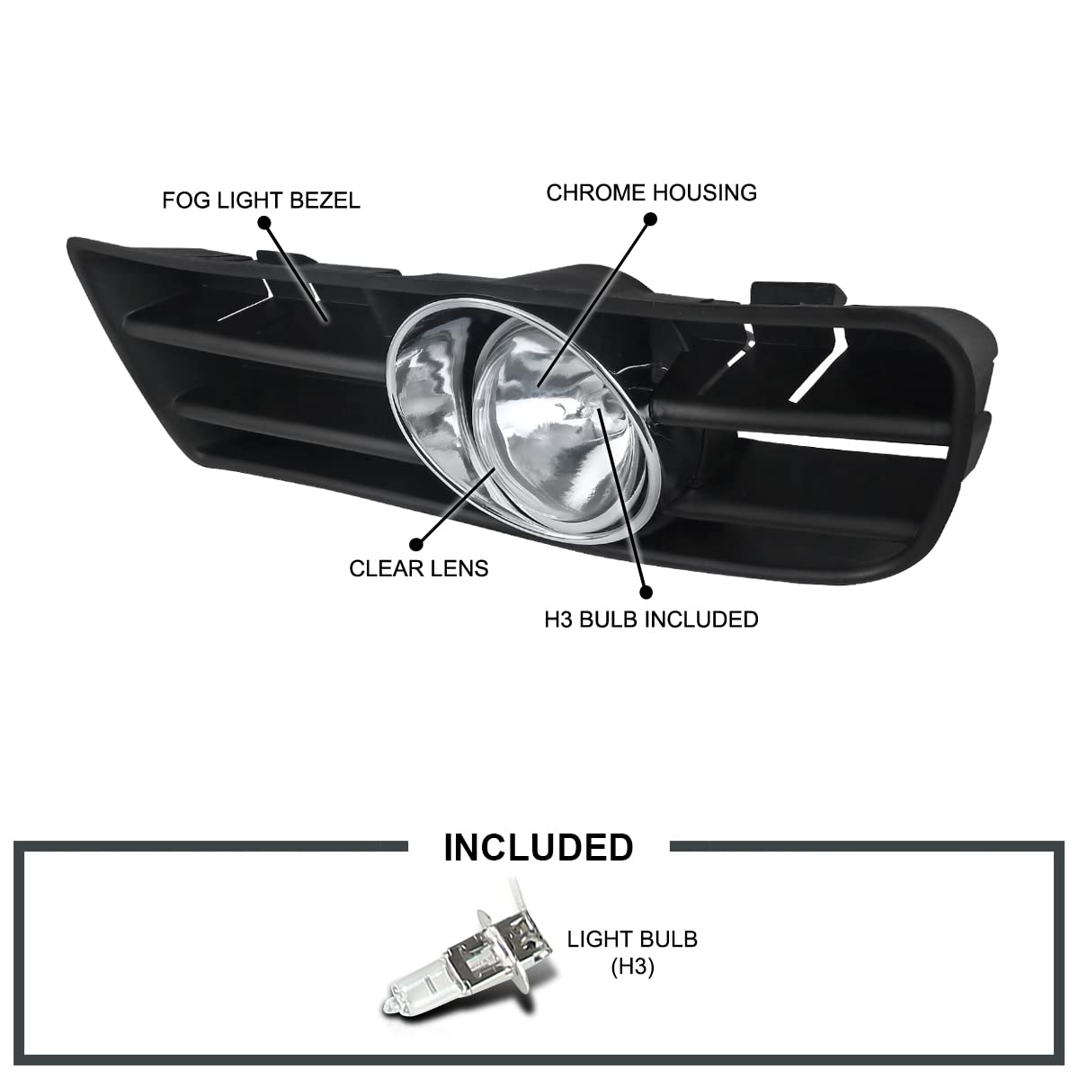 Spec-D Tuning Clear Lens Fog Lights + H3 Bulbs Included Compatible With Golf Gti Mk4 1999-2004 L+R Pair Assembly