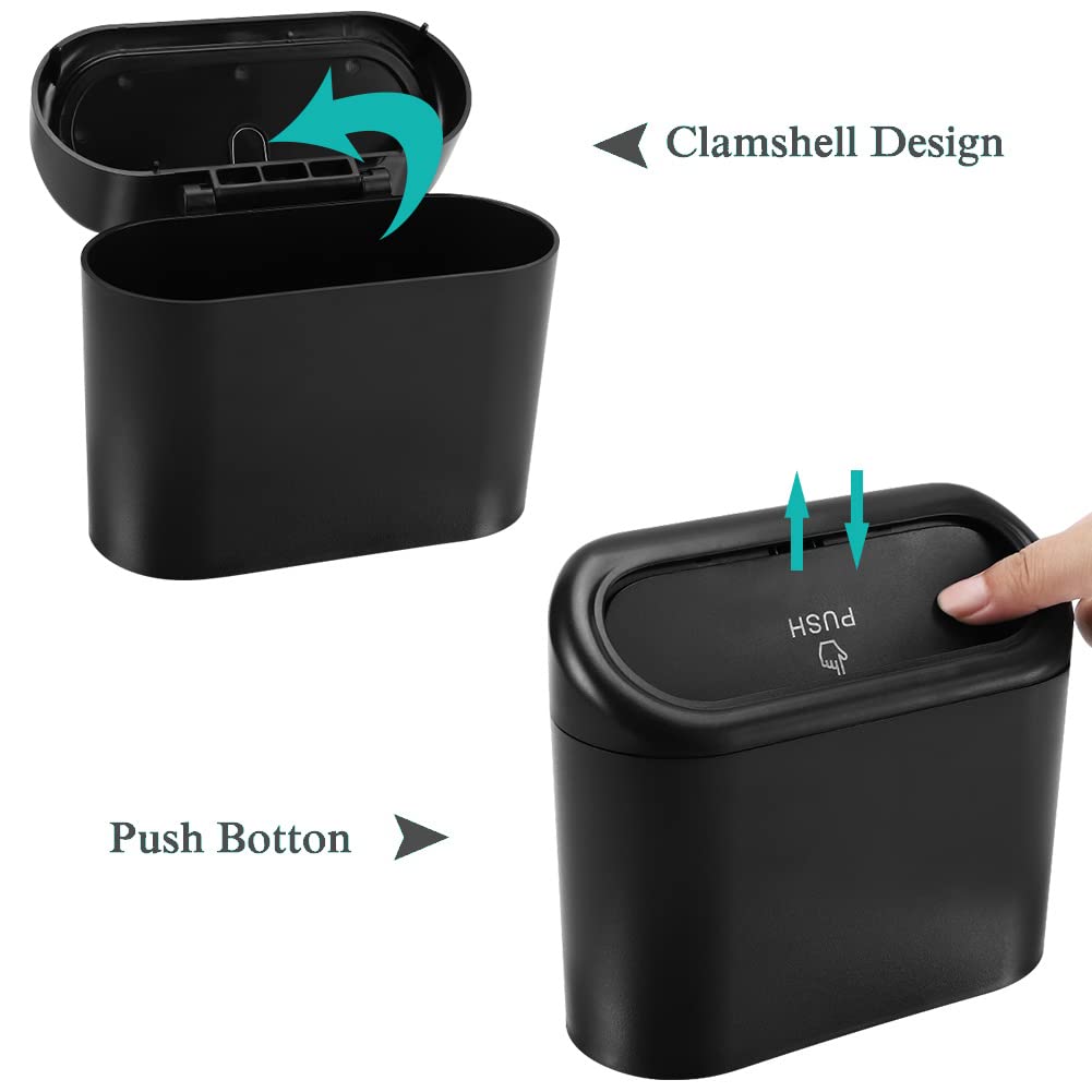 Accmor Car Trash Can With Lid, Mini Vehicle Trash Bin Car Dustbin Garbage Organizer Holder With 2 Roll Trash Bag, 2 Pack Portable Hanging Leakproof Cars Storage Bag Container For Auto, Suv, Office