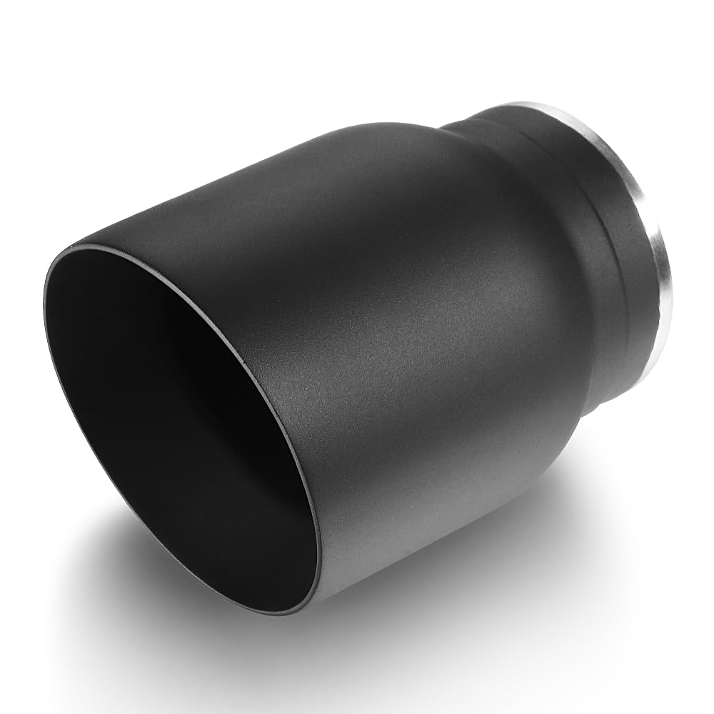 Lcgp 3'' Inlet Universal Exhaust Tip, 4'' Outlet - 5'' Long, Black Double Wall Angle Cut