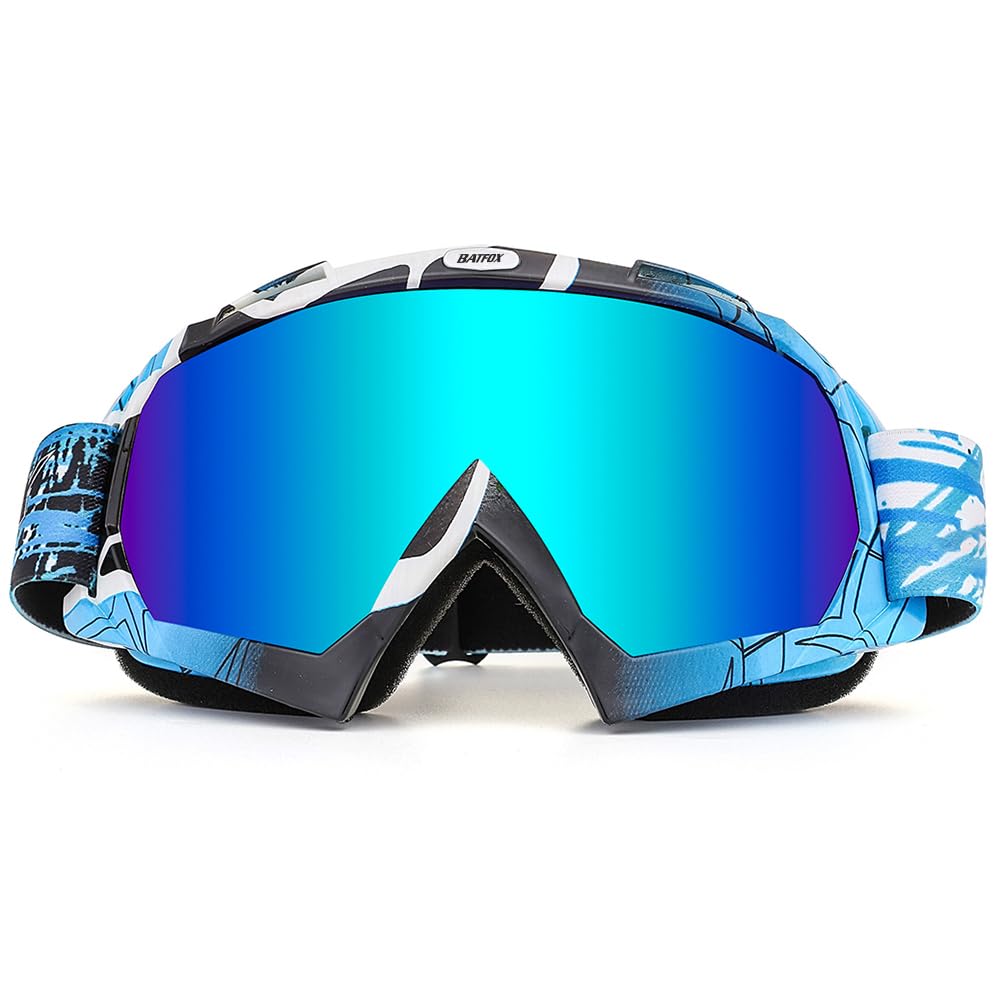 BATFOX Dirt Bike Goggles Motorcycle Glasses Motocross Safety ATV Tactical Riding Protective Eyewear (Clear-Red Purple)