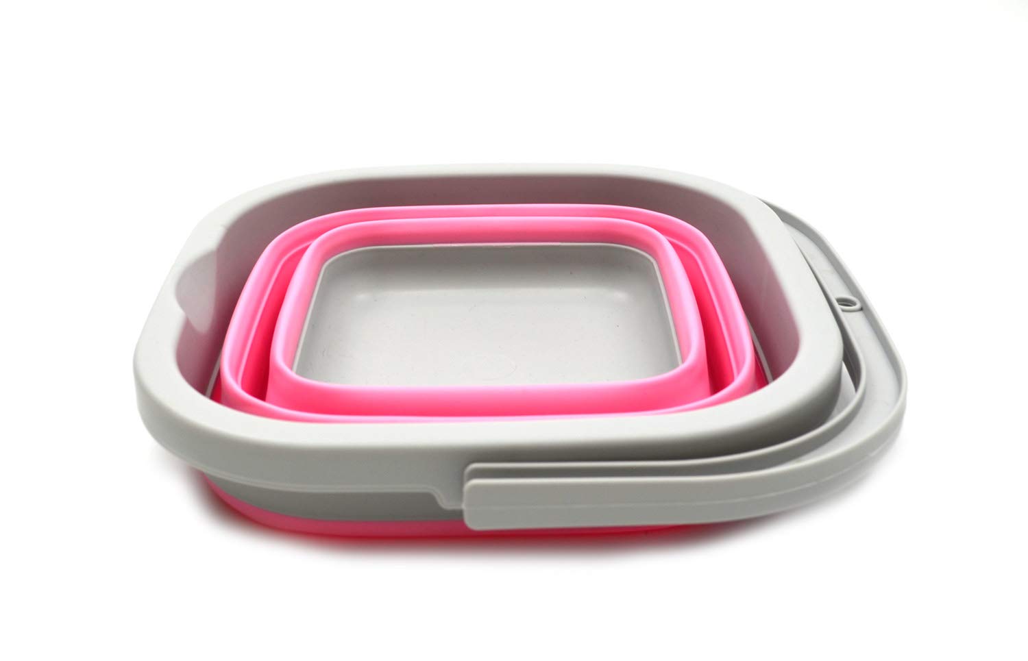 Sammart 5L / 1.3 Gallon Collapsible Rectangular Handy Basket/Bucket (5L Rectangular, Pink)