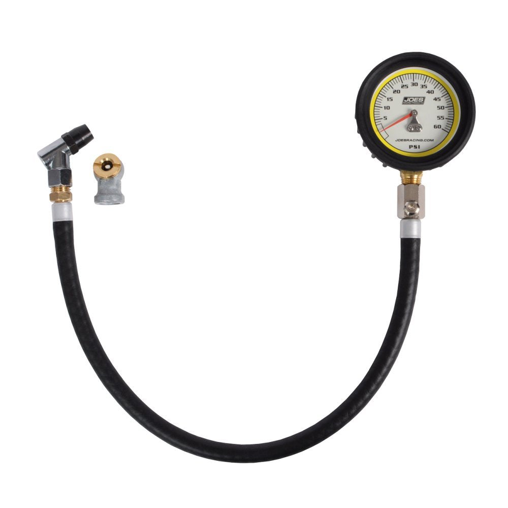 Joes Racing Products Tire Pressure Gauge, Pro Tire, Glow in The Dark, 0-60 psi, Analog, 2-1/2 in Diameter, White Face, 1 lb. Increments, Pressure Hold Valve, Each, Black (32327)