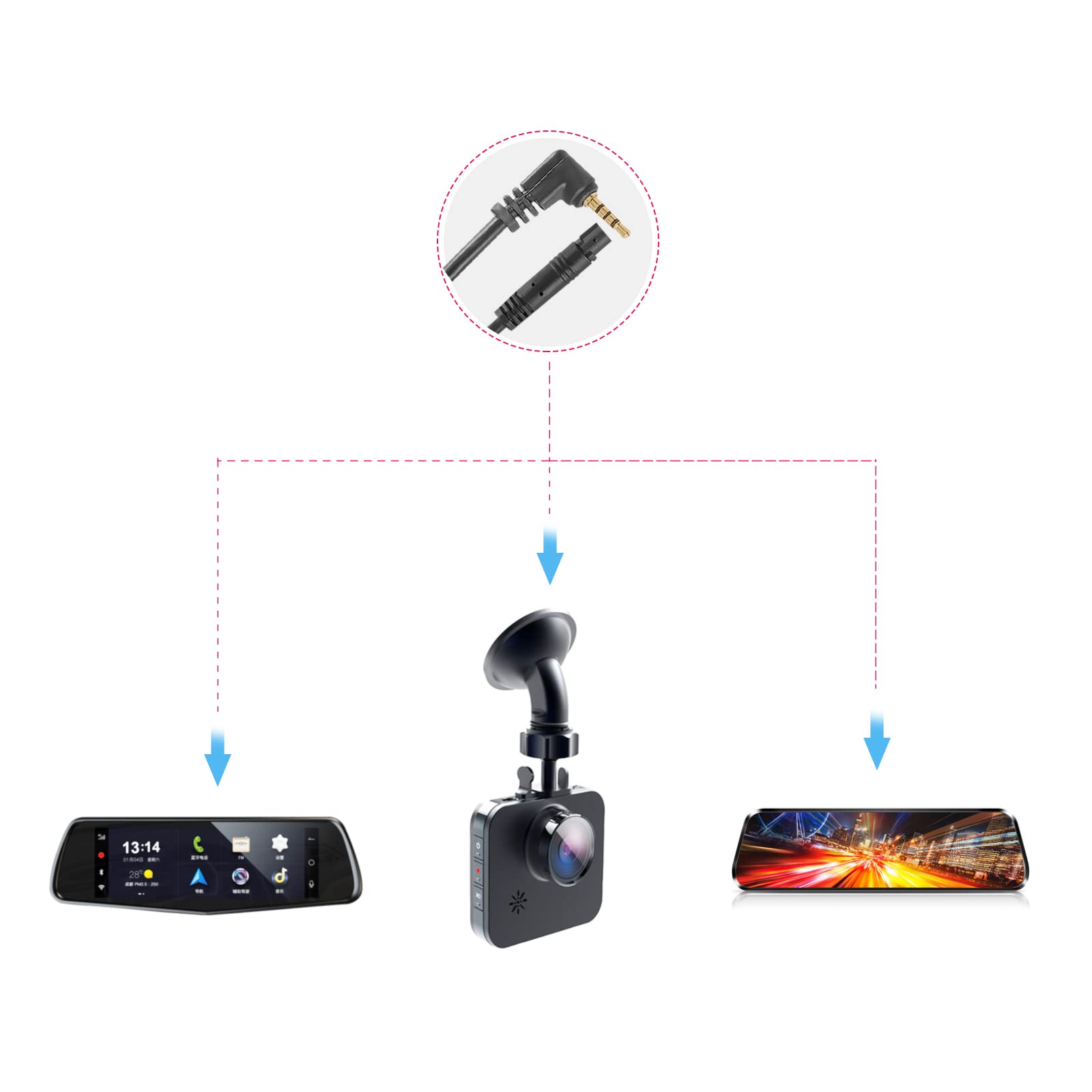 Dash Cam Rear Camera Cable,23 Ft 5 Pin To 2.5Mm Male Plug Wire For Mirror Camera Rear View Camera,Car Recorder Reverse Camera Ba