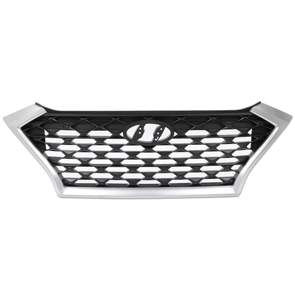 PIT66 Front Upper Bumper Grille Assembly Chrome Trim & Black w/black accents Compatible with 2019-2021 Hyundai Tucson 86350D3500