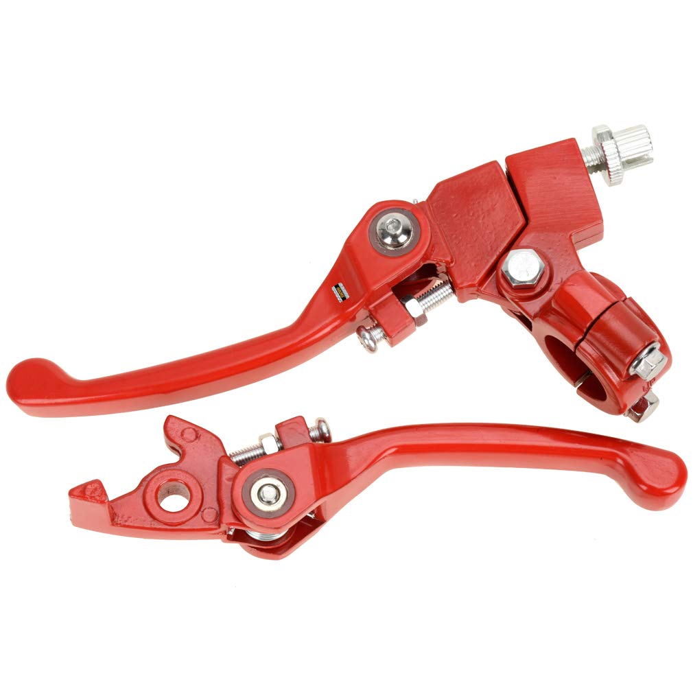 Hiaors Red Brake Folding Clutch Lever With Perch For 7/8 Handlebar 110Cc 125Cc Ssr125 Ssr70 Ttr125 Xmotos Apollo Thumpstar 125 Crf50 Xr Klx 140 Chinese Pit Dirt Bike Motorcycle