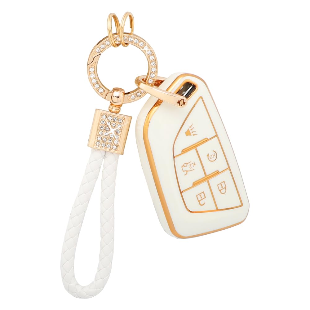 Pifoog Key Fob Cover For Cadillac Ct4 Ct4-V Ct5 5 Button Smart Keys Case Shell Protection Bling Car Key Chain Accessories Cute G