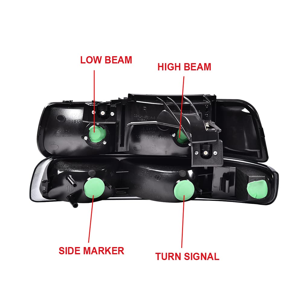 Pit66 Headlight Assembly Compatible With 99-02 Chevy Silverado 1500 2500/01-02 Silverado 1500Hd 2500Hd 3500/00-06 Tahoe Suburban
