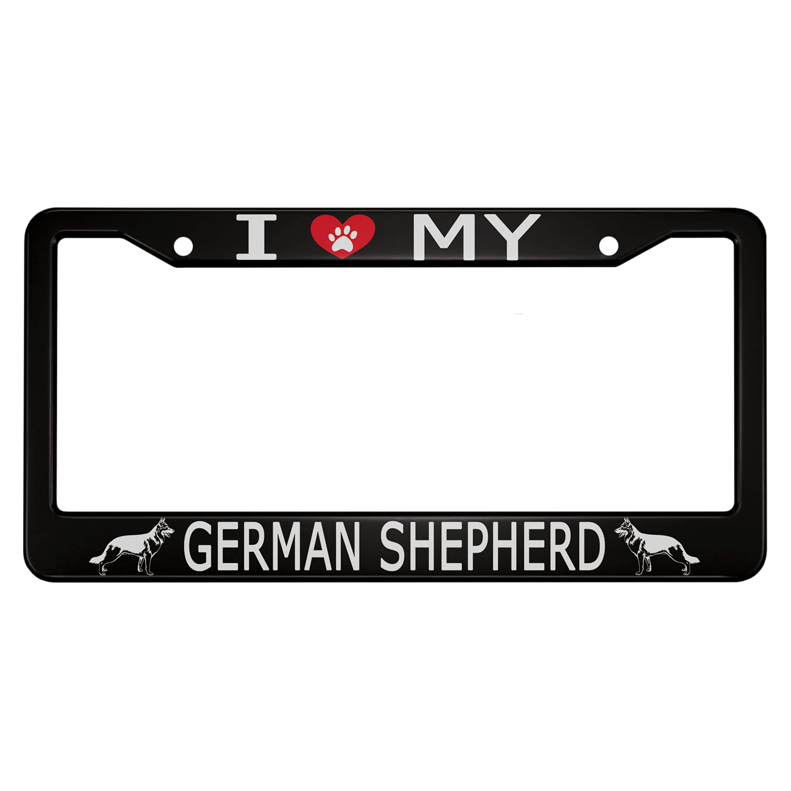 Ofloral I Love My German Shepherd Aluminum Alloy License Plate Frame Red Heart With Dog Paw Applicable To Us Standard Car Metal 