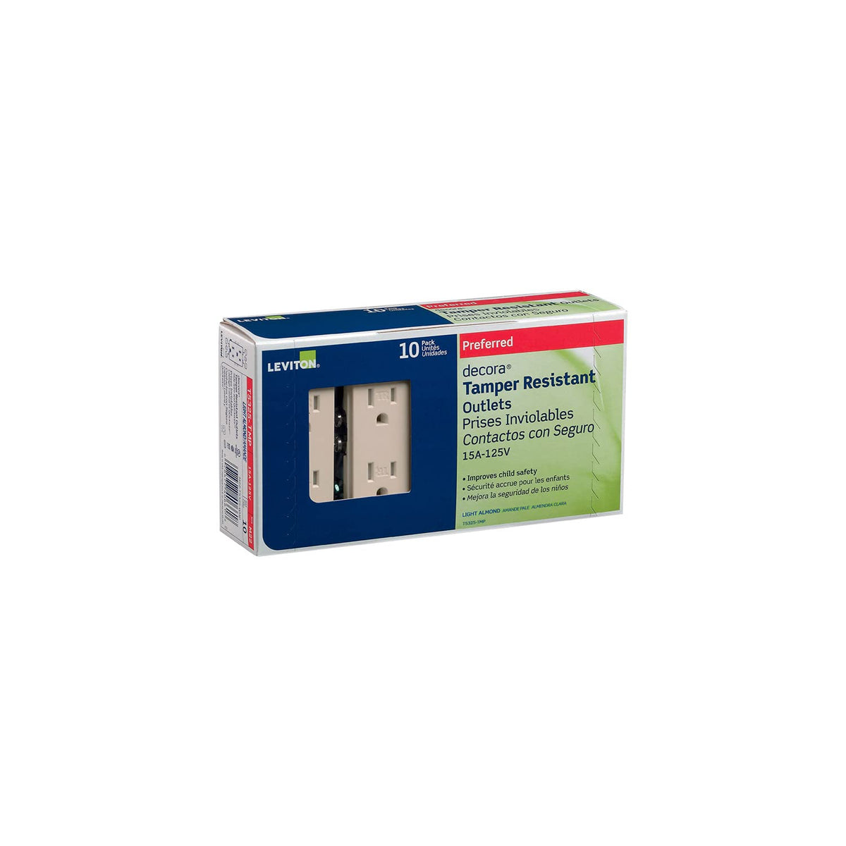 Leviton Duplex Tamper Resistant Receptacle 15 A 125 V Light Almond Ul, Csa Bx 10 / Pack