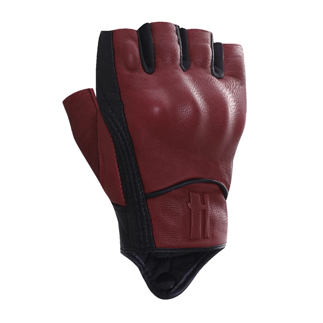 Harssidanzar Mens Fingerless Half Finger Goatskin Leather Motorcycle Gloves Gm037,Oxblood/Black, Size M
