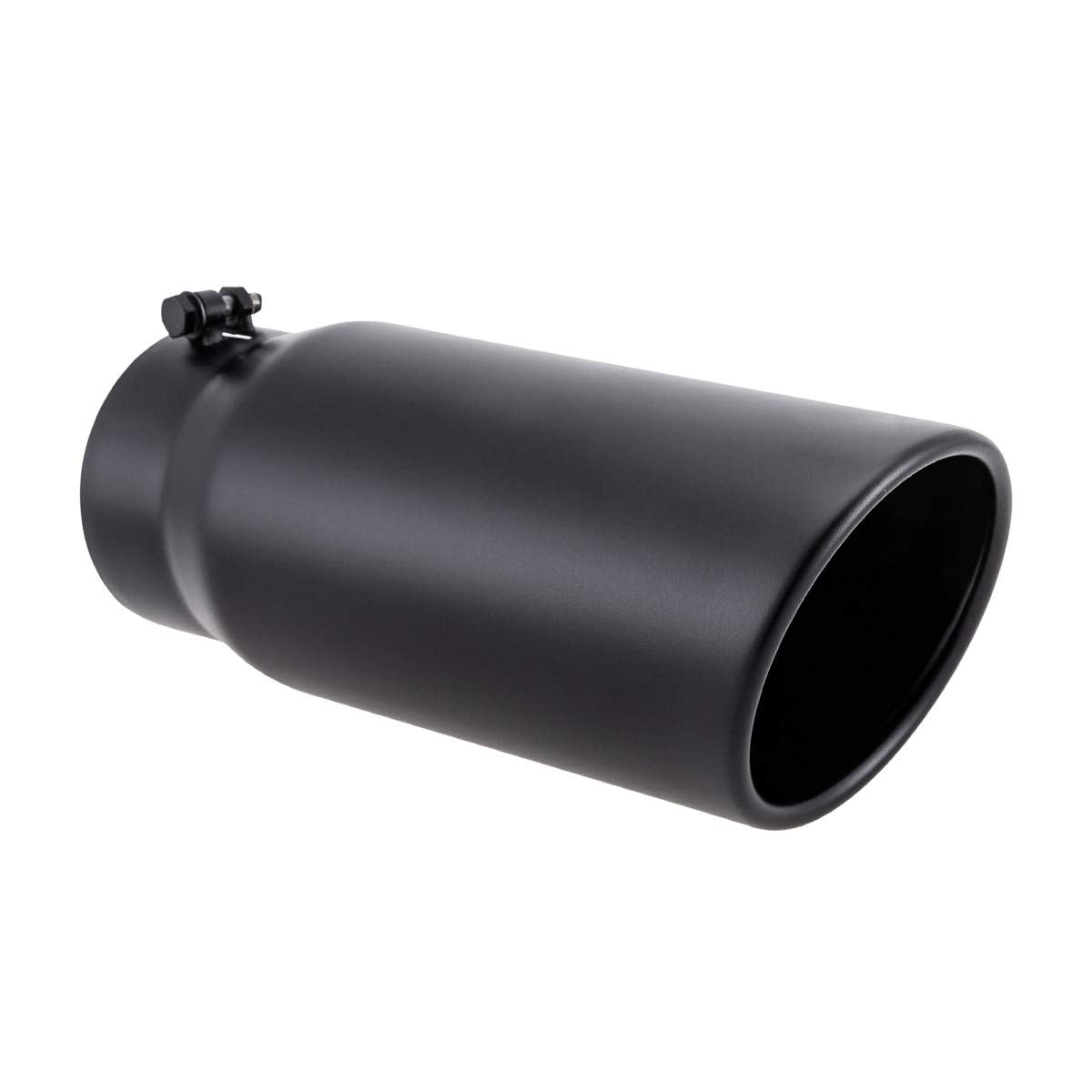 LCGP 5'' Inlet Exhaust Tip, 6'' Outlet 15'' Long Bolt On Stainless Steel Diesel Exhaust Tailpipe Black