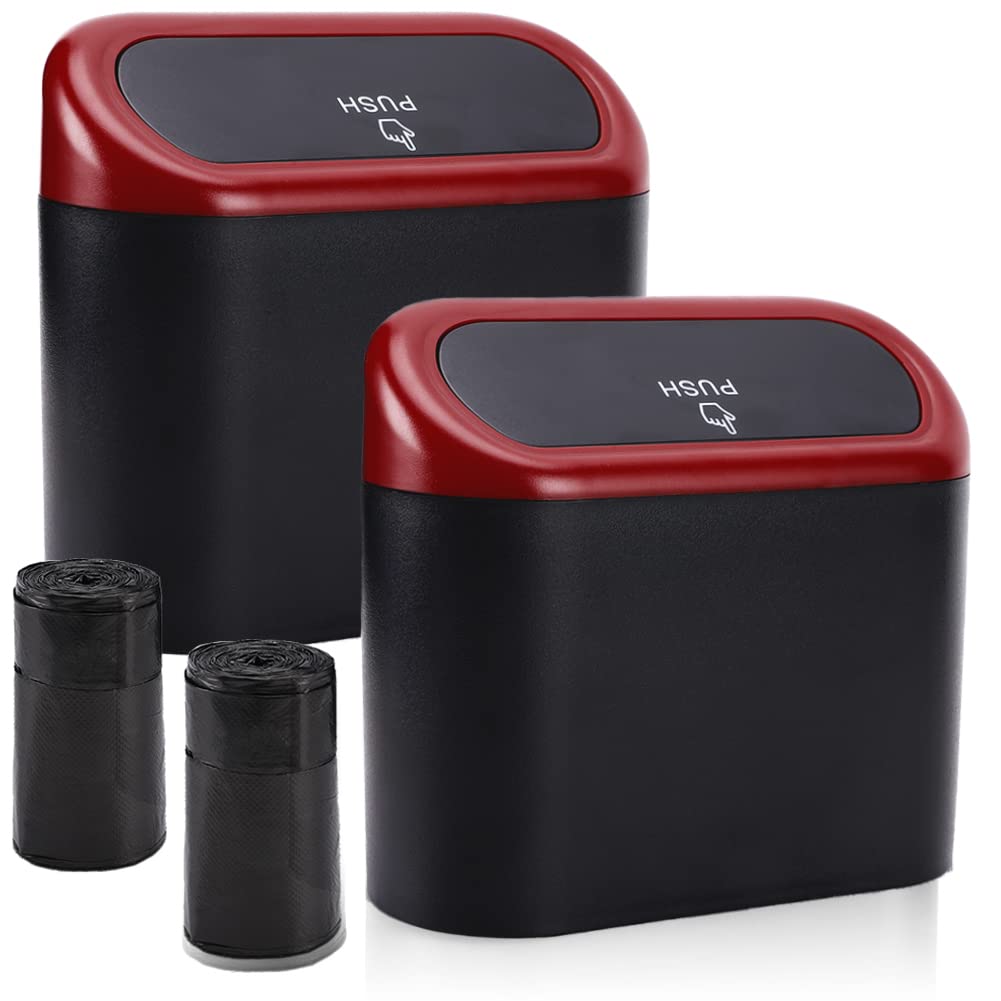 Accmor Car Trash Can With Lid, 2 Packs Mini Vehicle Trash Bin Car Dustbin Garbage Organizer Holder With 2 Roll Trash Bag, Portab