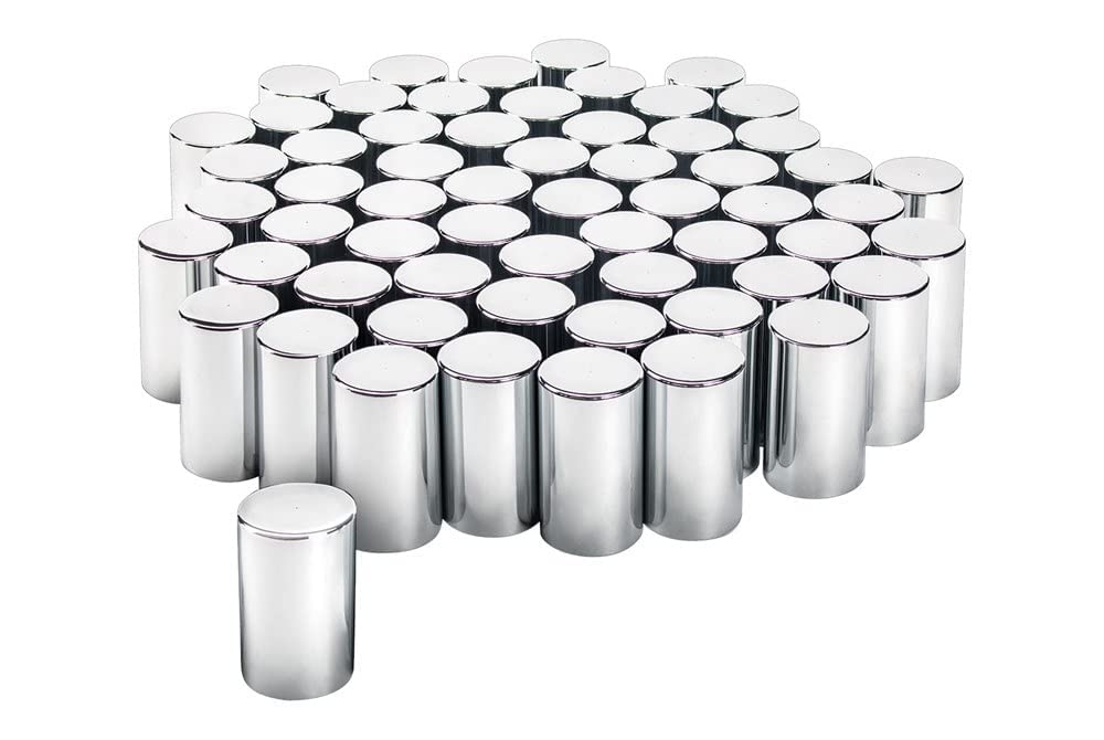 United Pacific 10013Cb - Wheel Lug Nut Cover Set - 33Mm X 3-1/2&quot; Chrome Plastic Cylinder Nut Cover - Thread-On (60 Pack