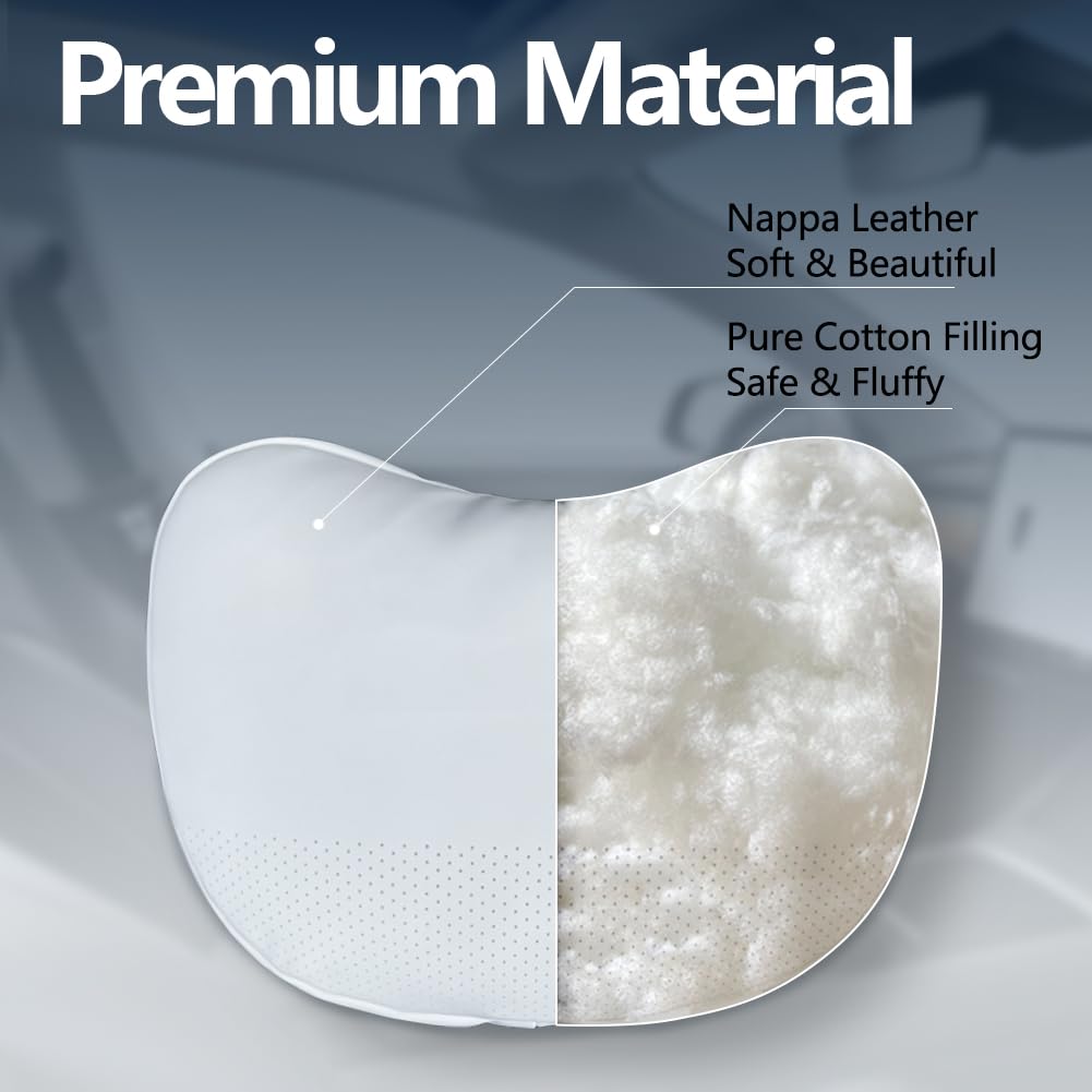 Tesbeauty Nappa Leather Seat Headrest Pillow 2 Packs For Tesla Neck Pillow Uniquely Designed For Tesla Model X/Sy/3 Higher Versi