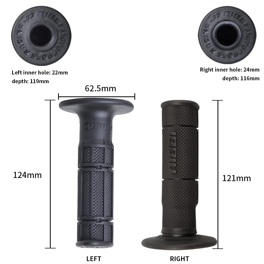Nibbi Motorcycle Hand Grips, 7/8' 22Mm 24Mm Dirt Bike Grips,Universal Motorcycle Handlebar Grips,Atv Twist Throttle,Non-Slip Rubber Racing Grip For Motocross(Black)